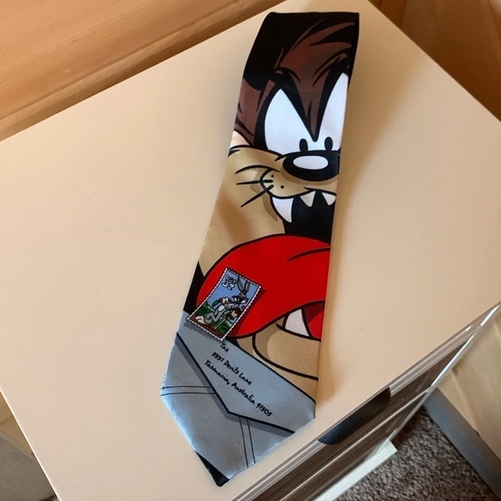 Vintage Looney Tunes Stamp Collection Taz Lick necktie with Bugs Bunny New